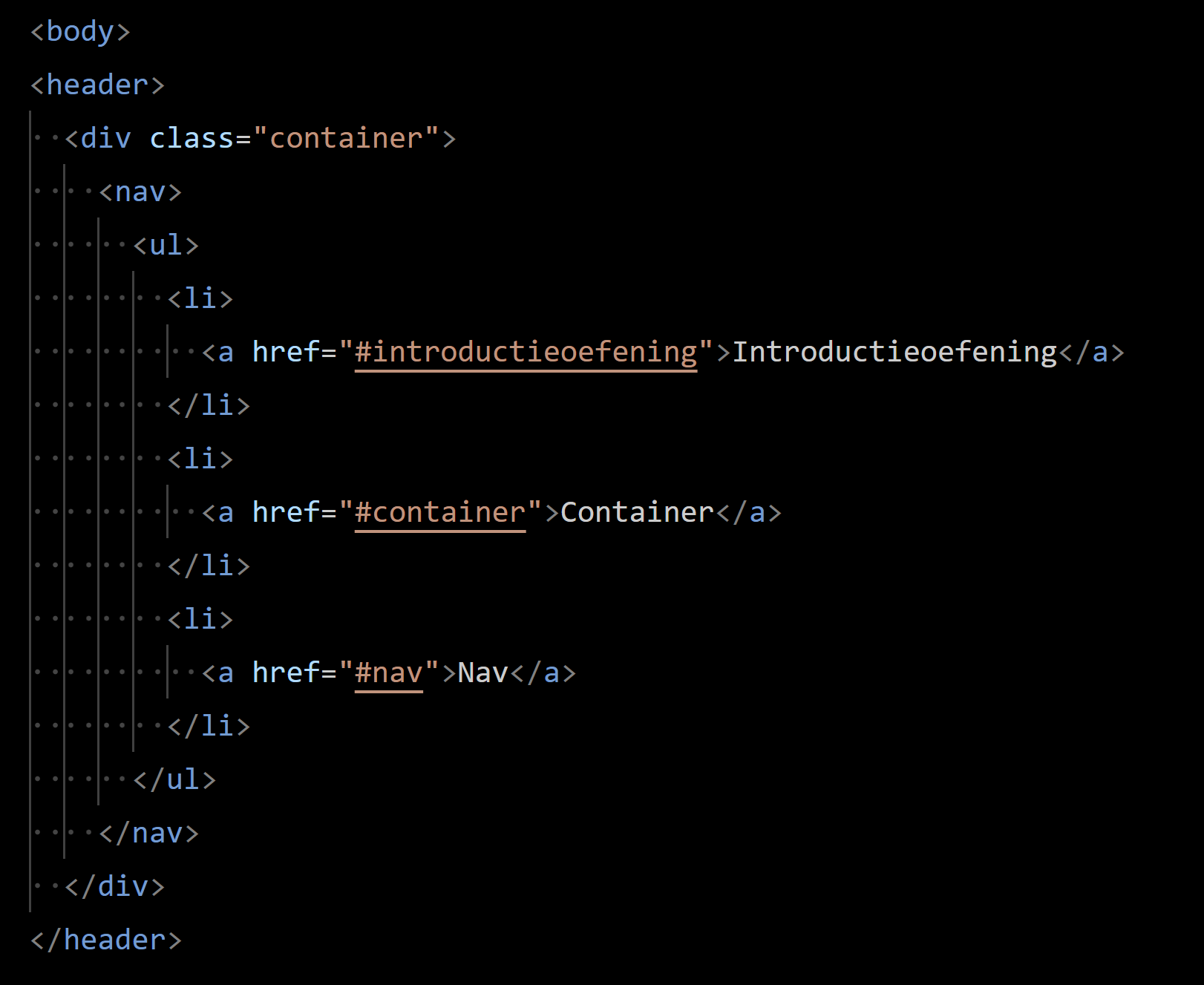 Screenshot van code van nav element